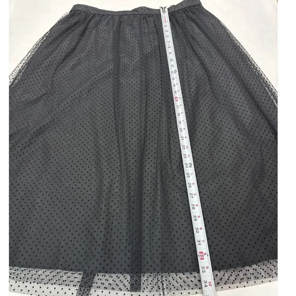 J.Crew Womens XL Black Tulle Midi Skirt Polka Dot Holiday Party Academia Office